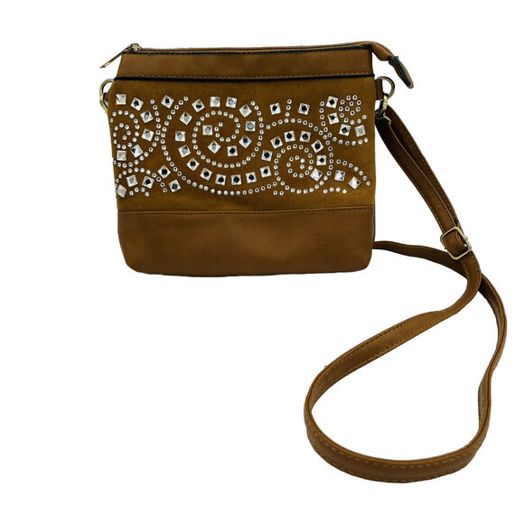 Unbranded Handbags - Unbranded Small Brown Faux Pebbled Leather Purse‎ With Bling